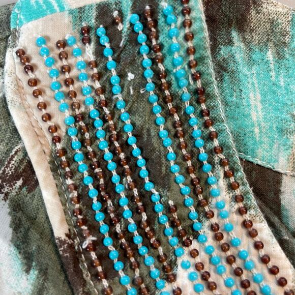 Chico's Green Ikat Print Embroidered Long Sleeve top 1 - Picture 6 of 7